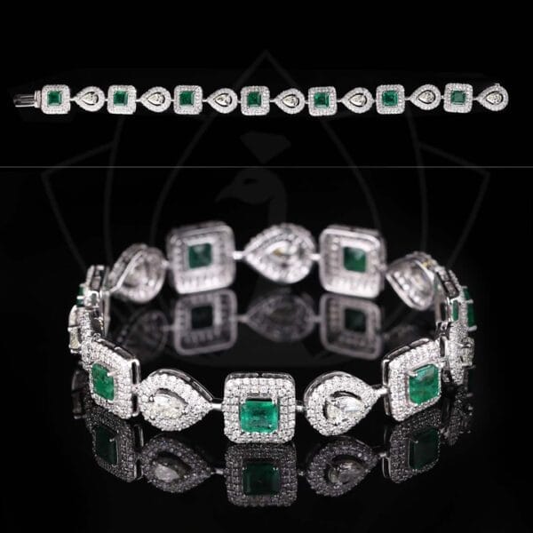 Ravishing beauty diamond bracelet in white gold with green semiprecious stones.