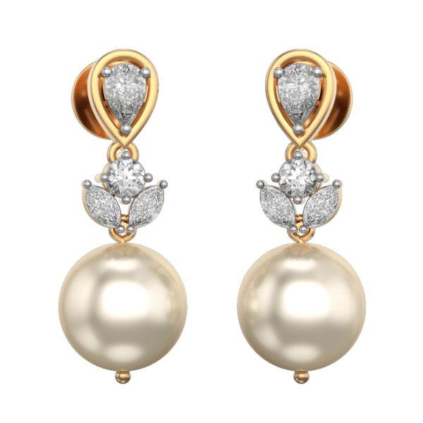 VVS EF Grade 0.20 ct Pearl Plantae Diamond Earrings with 0.82 carat diamonds