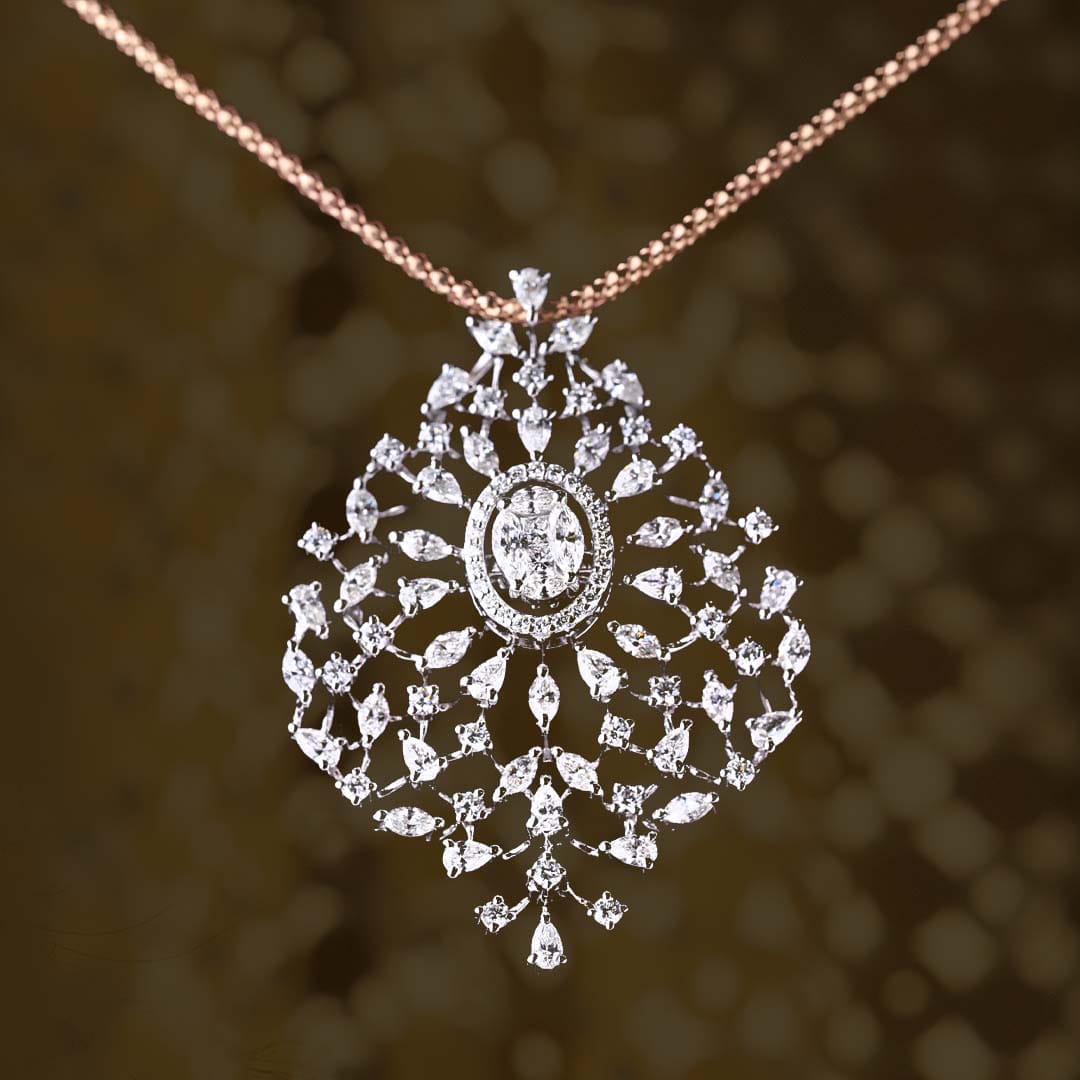 Closeup shot of a Diamond pendant tied with a chain
