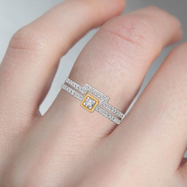 Human wearing the Stunning Squares 2 In 1 Stackable Diamond Ring