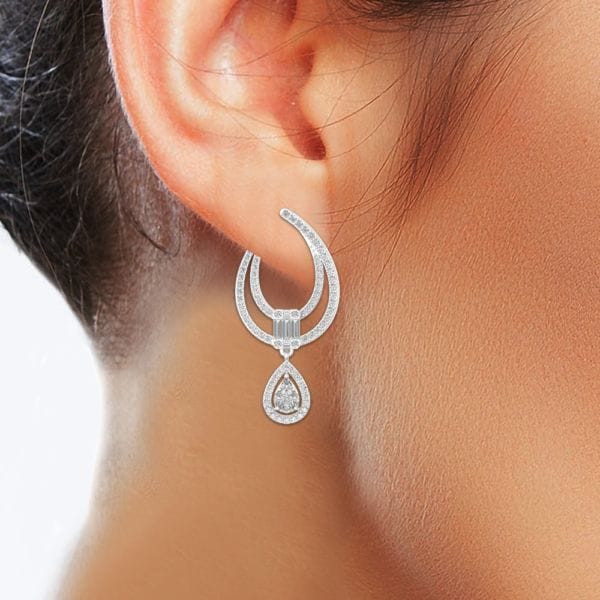 Human wearing the Adorable Loops Diamond Earrings