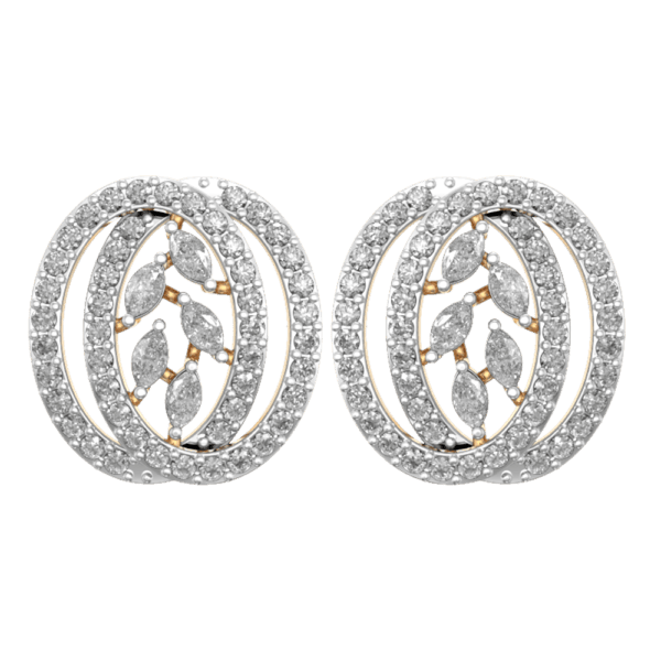 View of the Captivating Daily Dazzle Oval Diamond Studs In Yellow Gold For Women in close up
