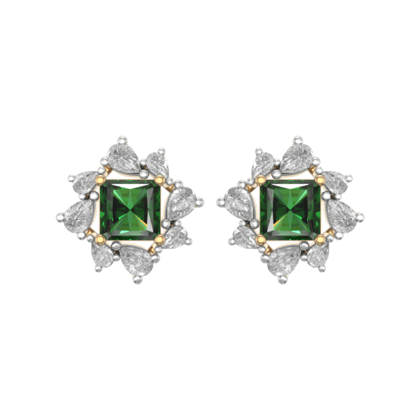 View of the Charismatic Green Topaz Diamond Earrings in close up