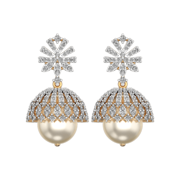 View of the Charming Angel Diamond Jhumka Earrings in close up