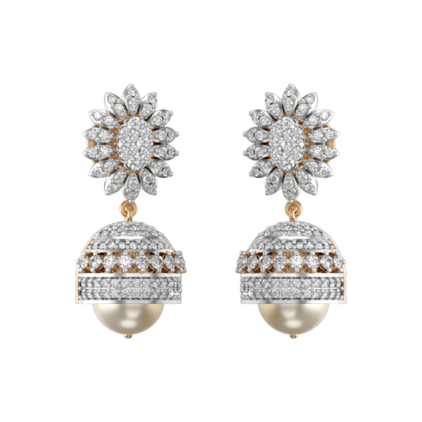 Coral Coreopsis Diamond Jhumka Earrings made from VVS EF diamond quality with 1.57 carat diamonds