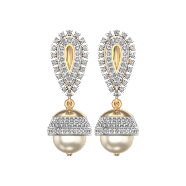 View of the Dainty Drop Diamond Jhumka Earrings in close up