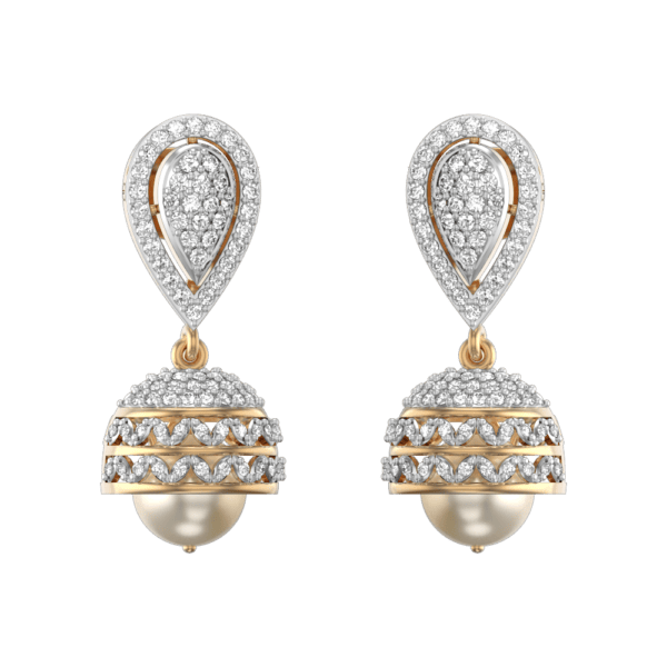 Fascinating Fronds Diamond Jhumka Earrings made from VVS EF diamond quality with 1.34 carat diamonds