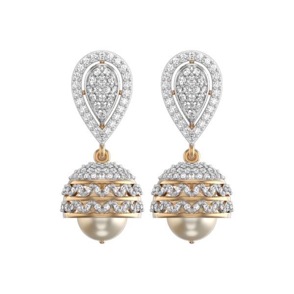 View of the Fascinating Fronds Diamond Jhumka Earrings in close up