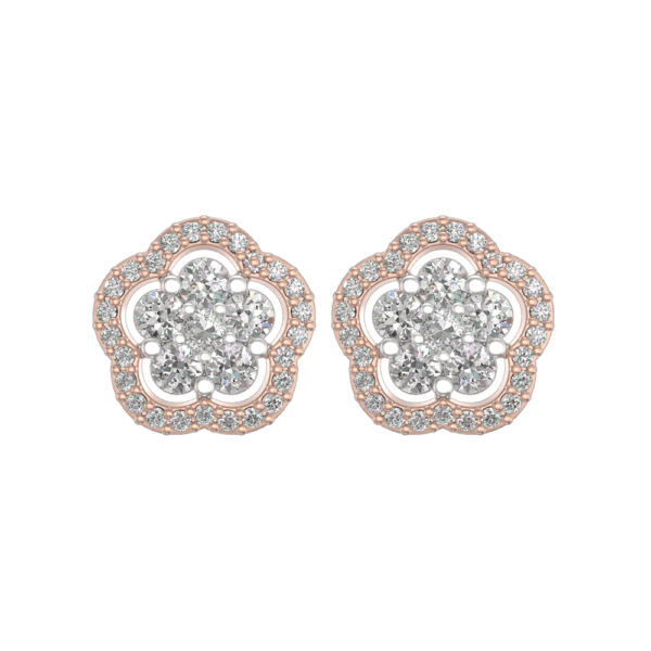 View of the Floweret Fondle Diamond Stud Earrings in close up