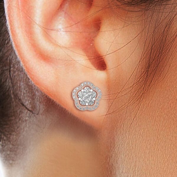 Human wearing the Floweret Fondle Diamond Stud Earrings