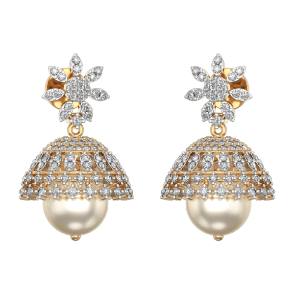 Glorious Blossom Diamond Jhumka Earrings made from VVS EF diamond quality with 1.71 carat diamonds