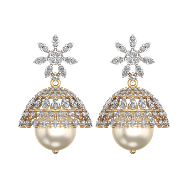 View of the Glorious Blossom Diamond Jhumka Earrings in close up