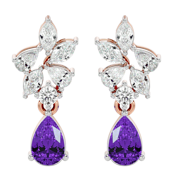 View of the Gorgeous Grape Vine Diamond Earrings in close up