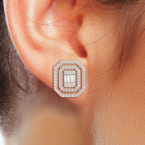 Human wearing the Octogonal Opulence Diamond Earrings