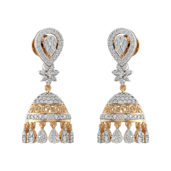 Palatial Allure Diamond Jhumka Earrings made from VVS EF diamond quality with 1.66 carat diamonds