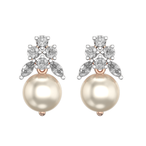 View of the Pearly Luster Diamond Earrings in close up