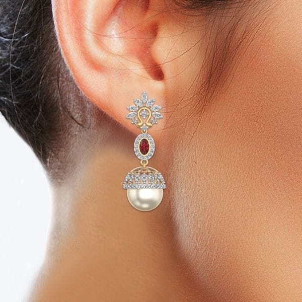 Human wearing the Perfect Tradition Diamond Jhumka Earrings