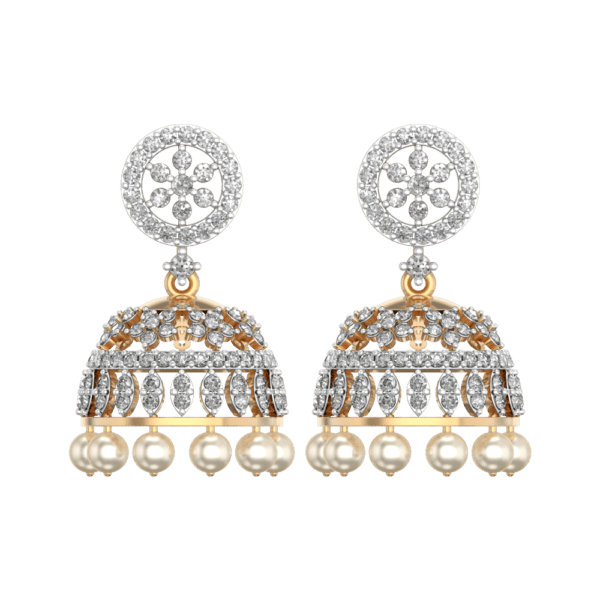 View of the Royal Aura Diamond Jhumka Earrings in close up