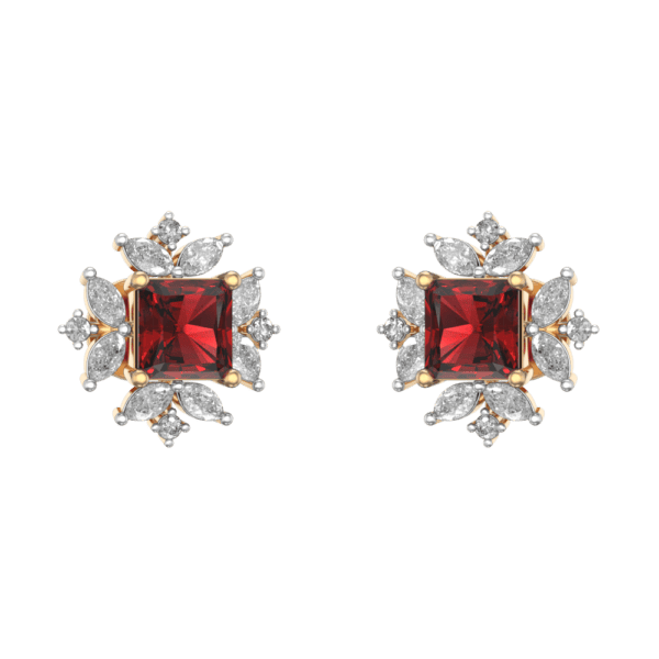Scintillating Red Topaz And Diamond Earrings made from VVS EF diamond quality with 0.76 carat diamonds