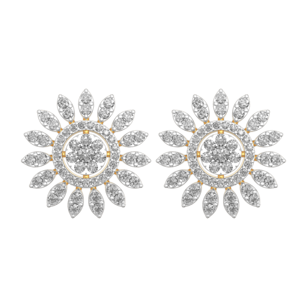 View of the Sensuous Sunflower Diamond Earrings in close up