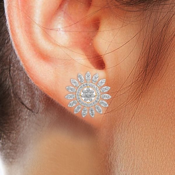 Human wearing the Sensuous Sunflower Diamond Earrings