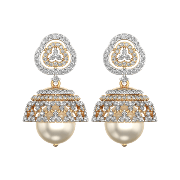 View of the Splendiferous Desires Diamond Jhumka Earrings in close up