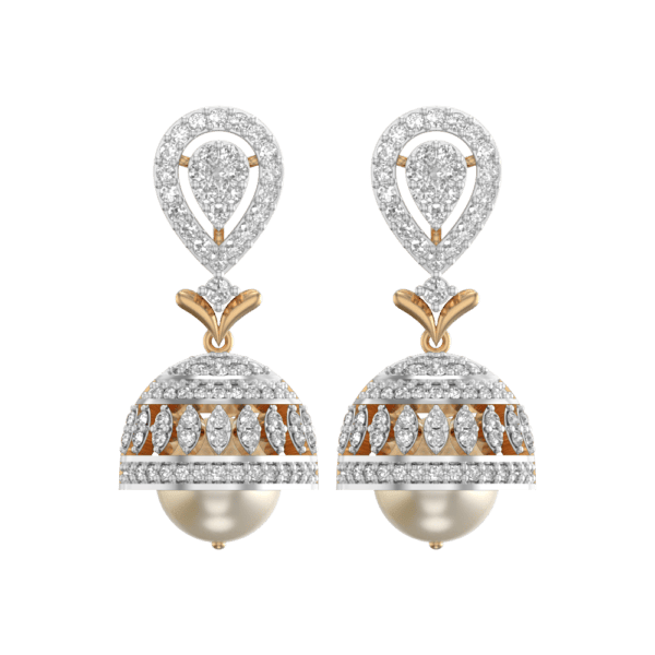 View of the Splendiferous Sparkle Diamond Jhumka Earrings in close up