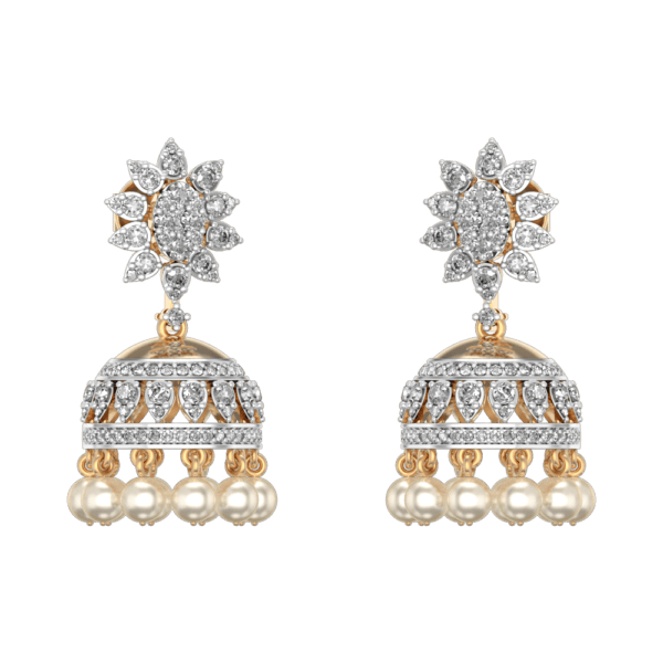Splendorous Zinnia Diamond Jhumka Earrings made from VVS EF diamond quality with 1.54 carat diamonds