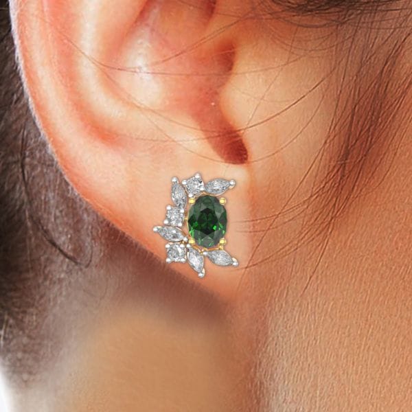 Human wearing the Viridescent Whispers Diamond Earrings