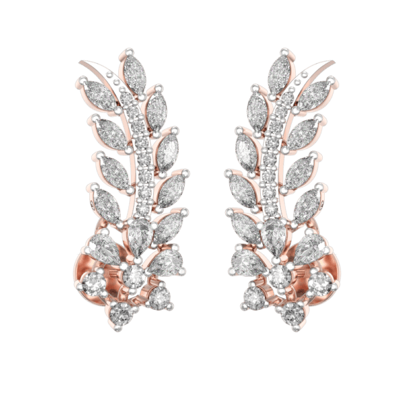 Wondrous leaflet diamond ear cuff with marquise and round shape diamonds in rose gold.