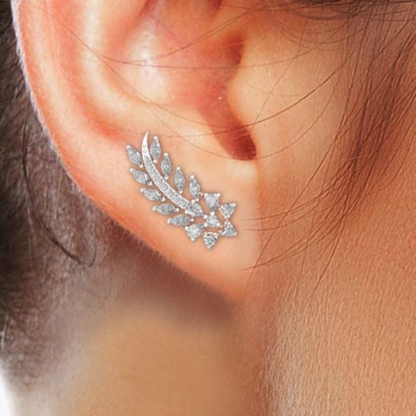Human wearing the Wondrous Leaflet Diamond Ear Cuff