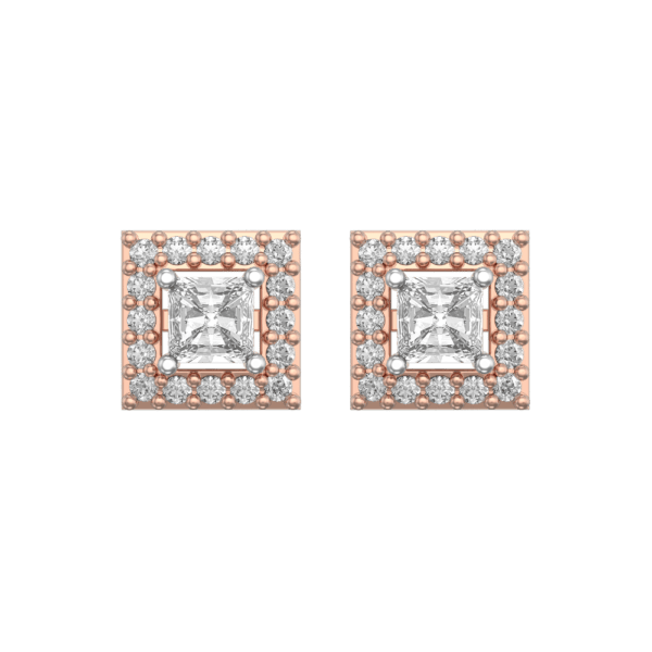 View of the 0.15 ct Square Solitaire Diamond Earrings in close up