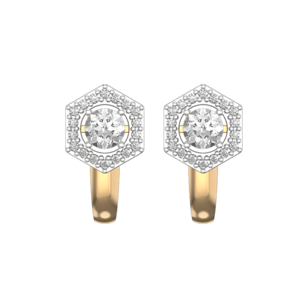 View of the 0.30 ct Haloed Hexagon Solitaire Diamond Earrings in close up