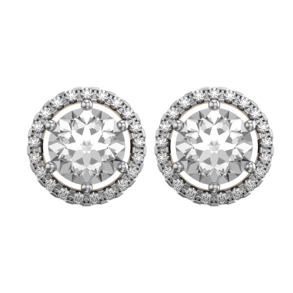 View of the 0.40 ct Radiant Rotund Solitaire Diamond Earrings in close up