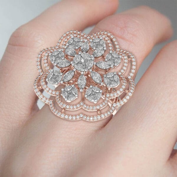 Human wearing the Breathtaking Bloom Diamond Ring