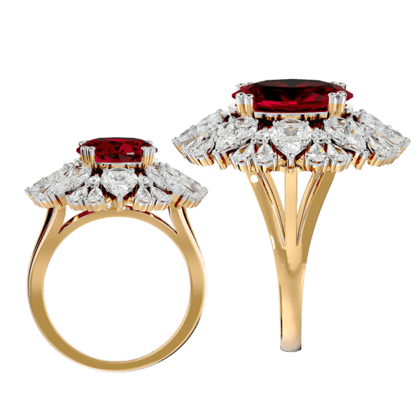 An additional view of the Cherry Red Coruscations Diamond Ring