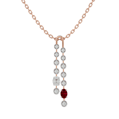 The Dazzling Deluge Diamond Pendant studded with white diamonds and a Red Topaz from Khwaahish.