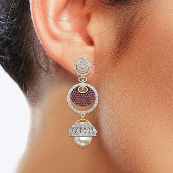 Human wearing the Festive Spectacle Jhumka Diamond Earrings