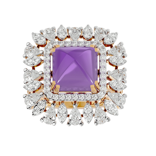 View of the Glorious Amethyst Diamond Ring in close up
