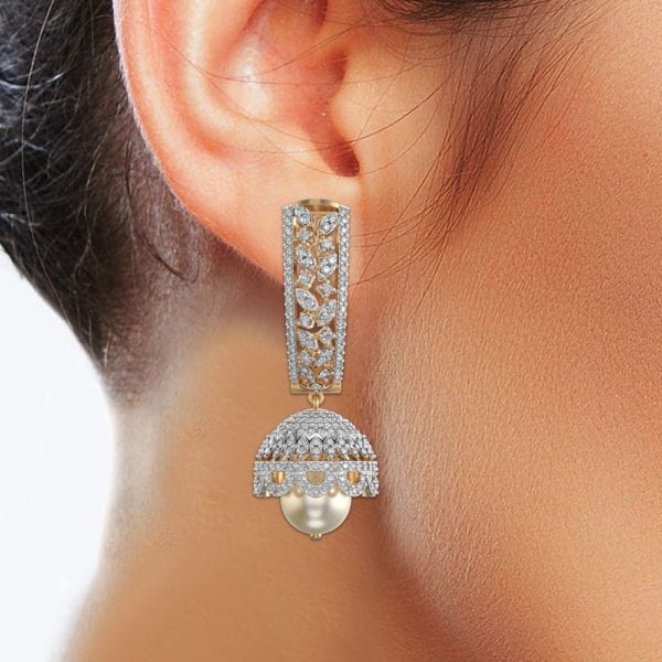 Human wearing the Glorious Enchantments Jhumka Diamond Earrings