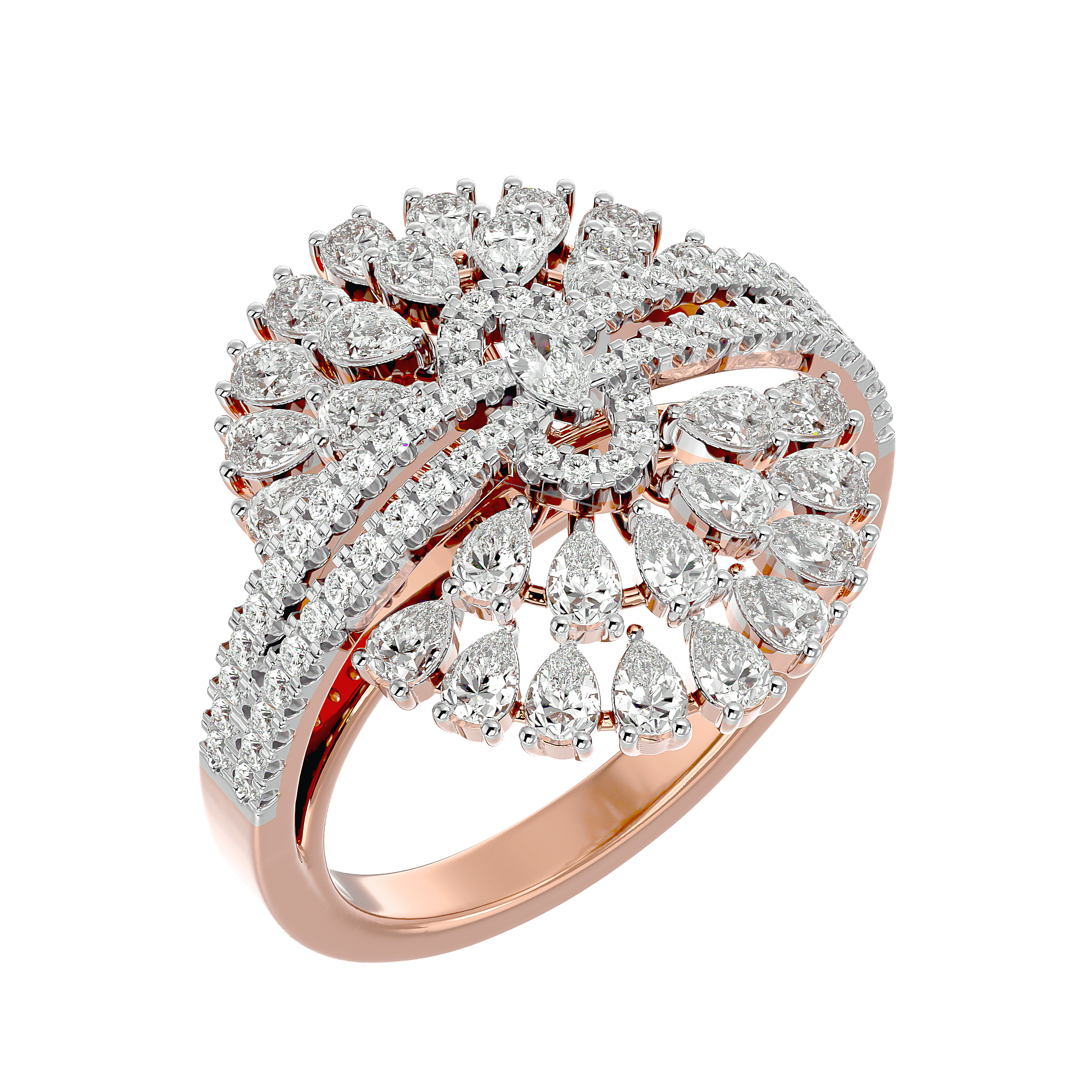 14K White Gold White Yellow Diamond Cocktail Ring for Women Floral Design  1.25ct 802988