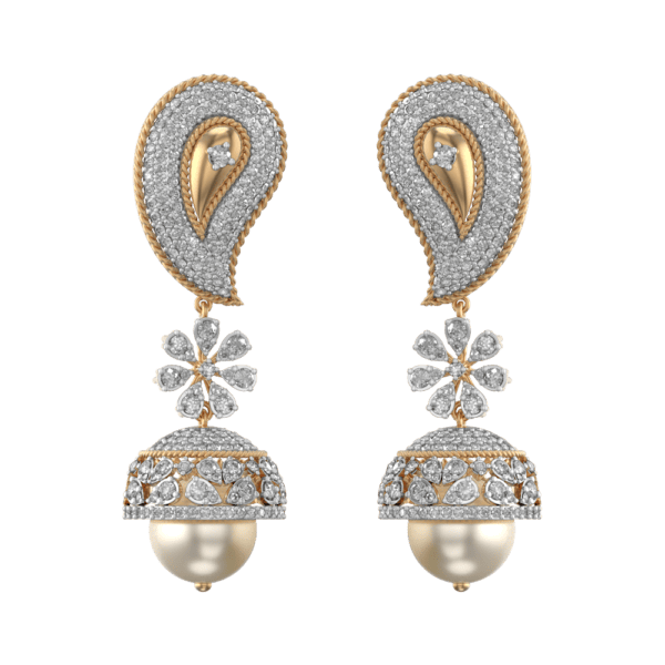 Paisley Panache Jhumka Diamond Earrings made from VVS EF diamond quality with 4.42 carat diamonds