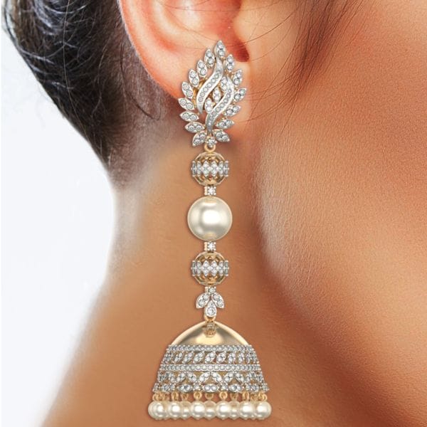 Human wearing the Shimmers Of Sirius Jhumka Diamond Earrings