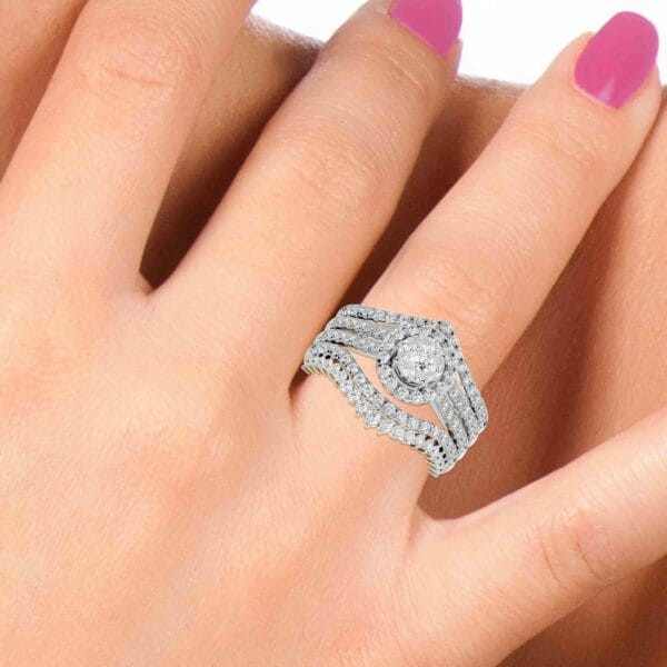 Human wearing the Thousand Sparkles Solitaire Illusion Diamond Ring