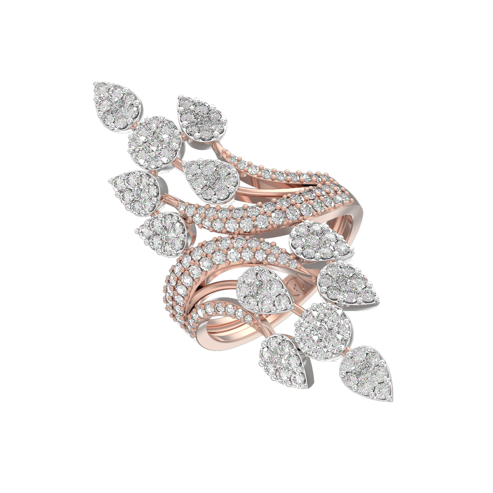 Twirling tendrils diamond ring in rose gold.