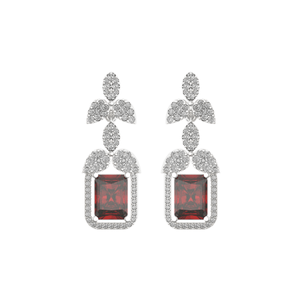 View of the Scarlet Scintillations Diamond Earrings in close up