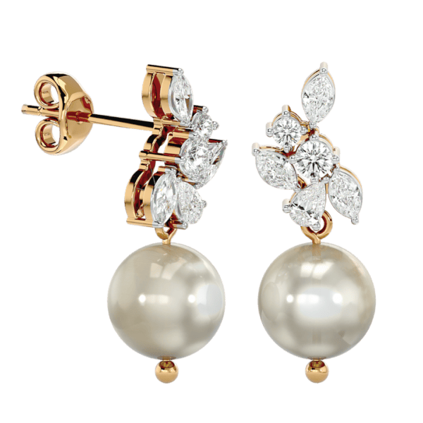 A pair of winter leaves diamond earrings with pearls.