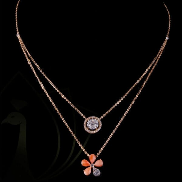 The floral fiesta diamond layered necklace with corals.