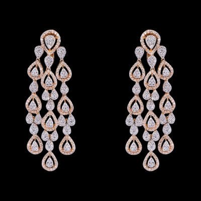  A pair of Rose Gold Beauty Diamond Earrings chandelier silhouette from Khwaahish.