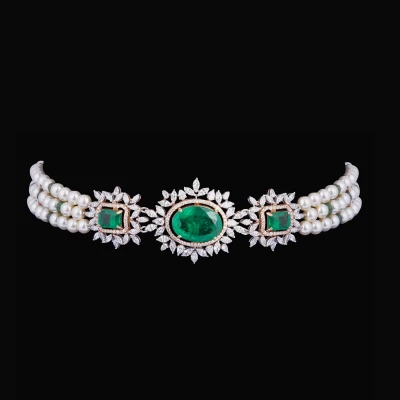 A beautifully crafted Persian Princess Diamond Choker necklace with diamonds and pearls.